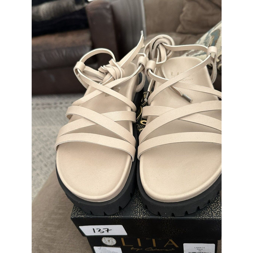 LITA by Ciara Lilia Women's Strappy Beige Platform Lug Sandals 8